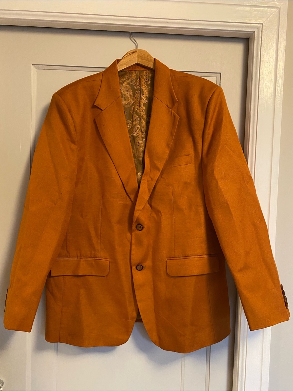 Men's Orange Two-Button Blazer Silk & Cotton Handmade